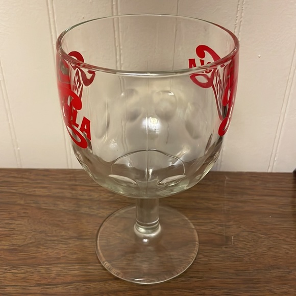 VINTAGE Pepsi Cola Soda Thumbprint Grip Goblet Red Print Logo Cup Glass - Picture 3 of 7